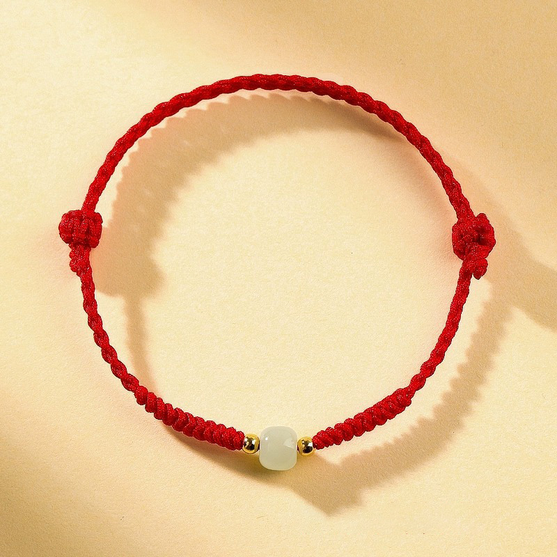Hetian jade natural lucky bead bracelet hand-woven red rope wristband turns safe and auspicious cw2000